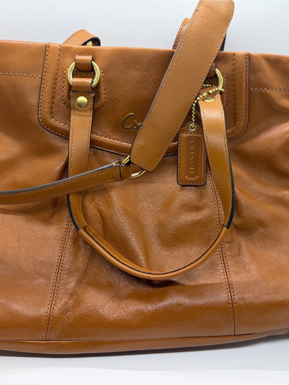 Coach Cognac Leather Tote with Gold Hardware